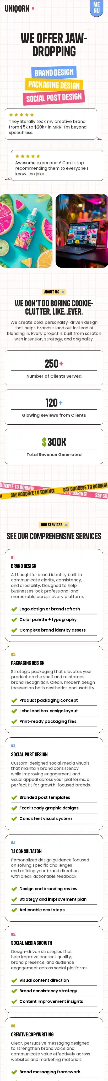 UNIQORN home page on mobile