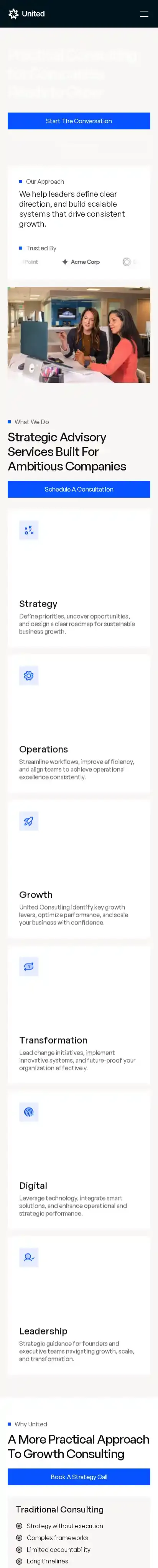 United home page on mobile