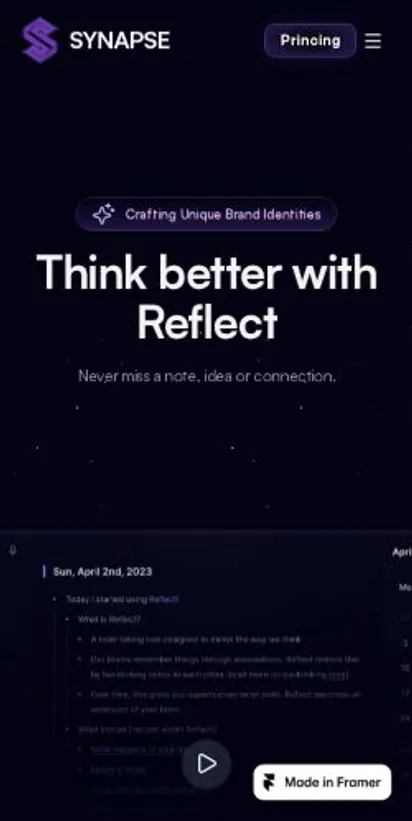 Universe Synapse home page on mobile