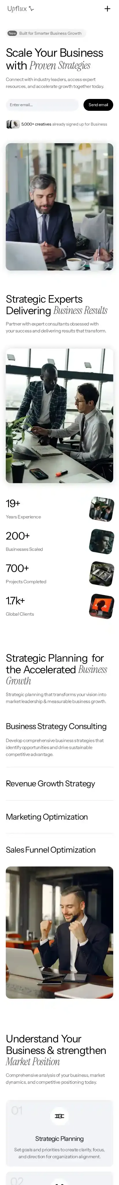 Upflux home page on mobile