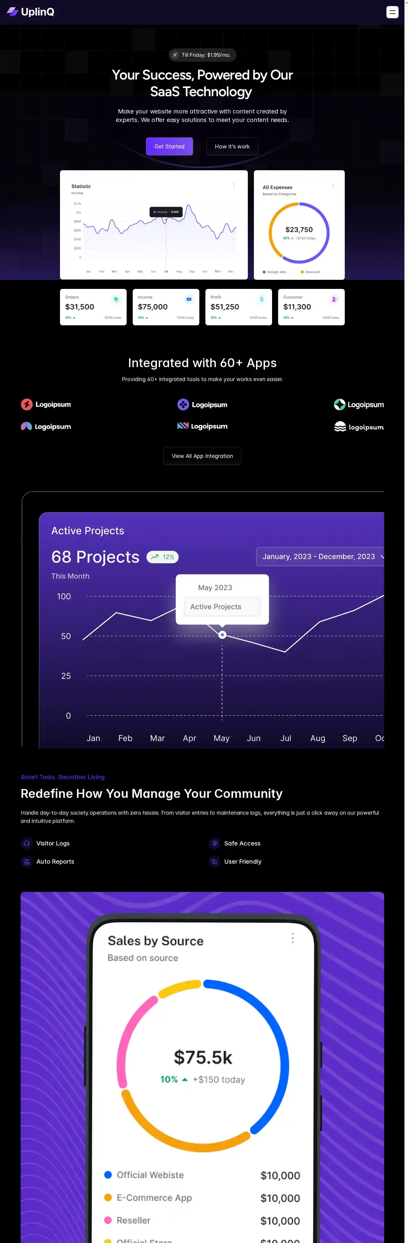 Uplinq home page on desktop