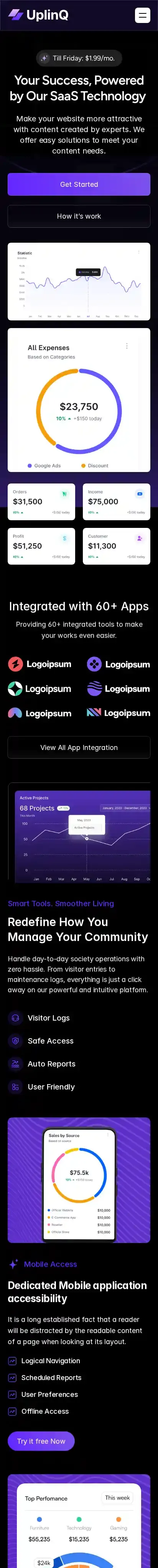 Uplinq home page on mobile