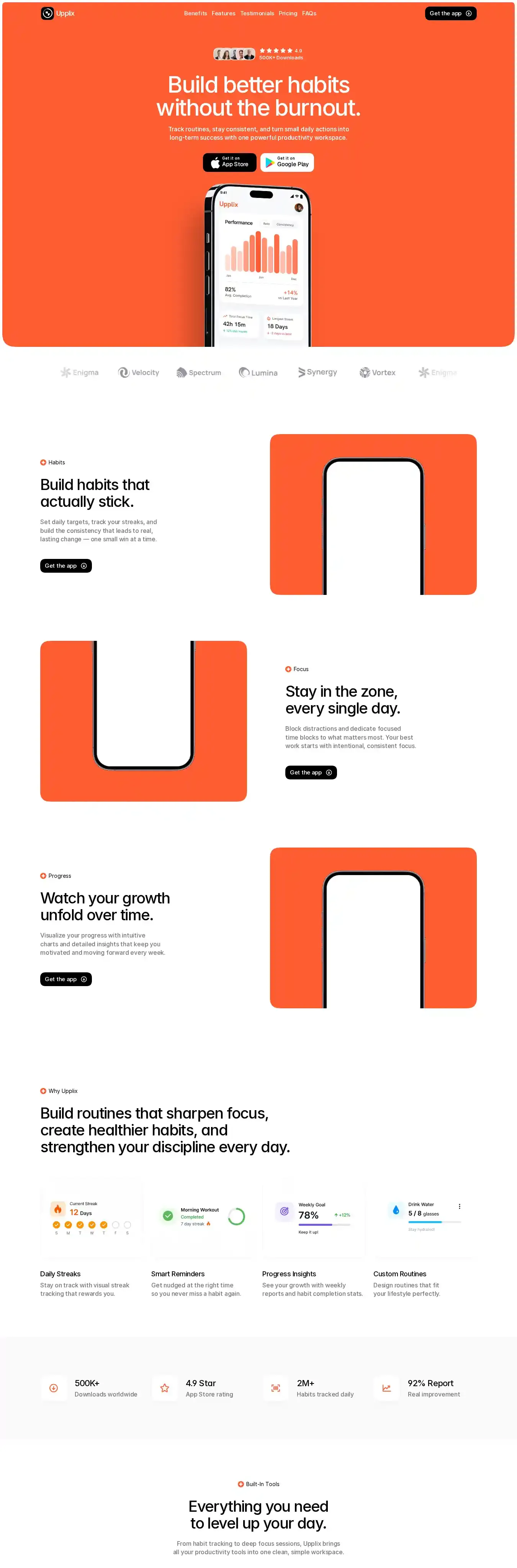 Upplix home page on desktop