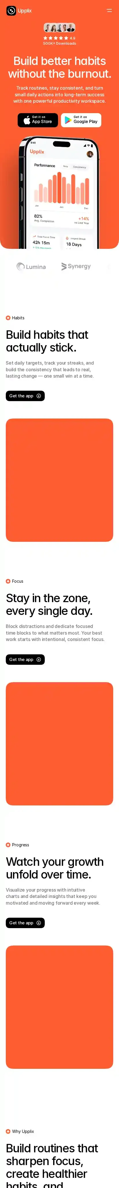 Upplix home page on mobile