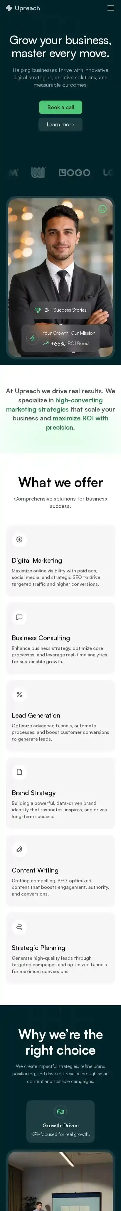 Upreach home page on mobile