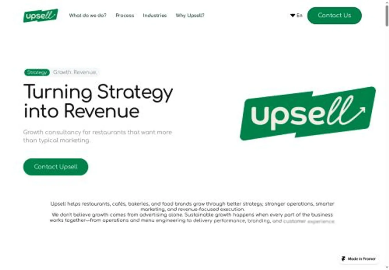 Upsell Mena home page on desktop