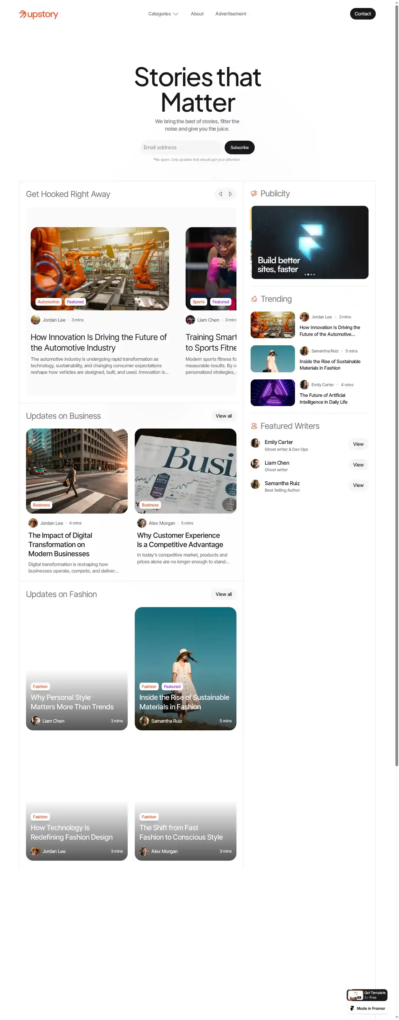 Upstory home page on desktop