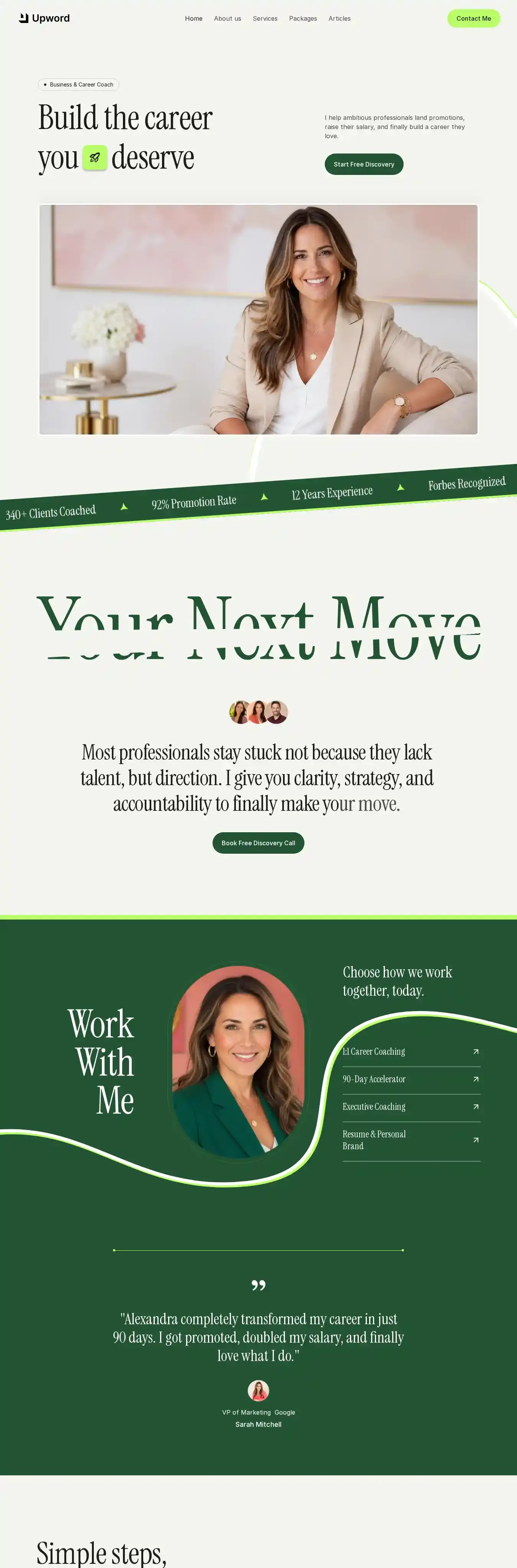 Upword home page on desktop