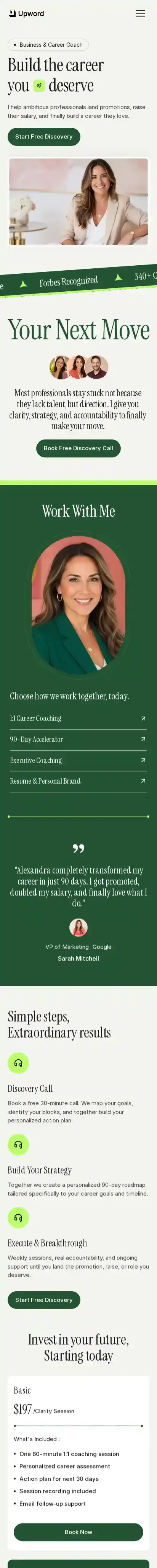 Upword home page on mobile