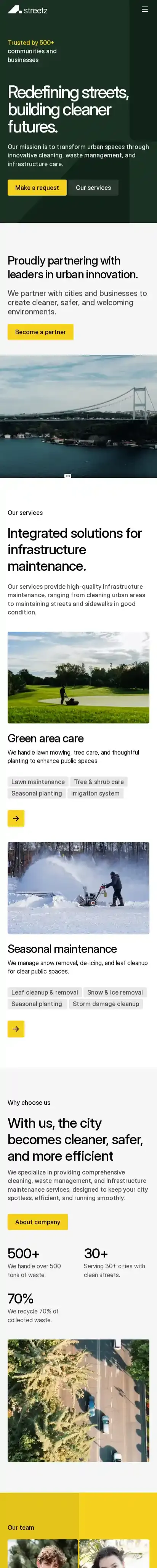 Urban Street home page on mobile