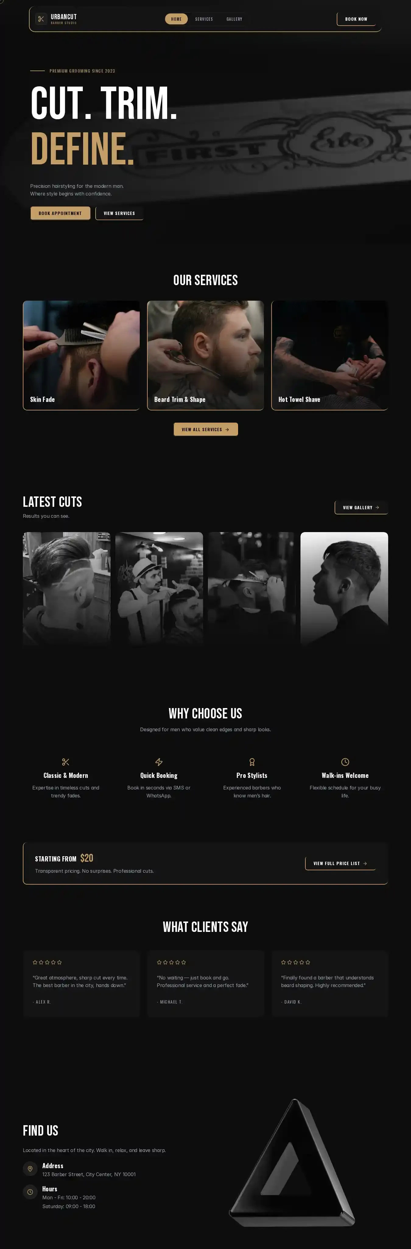 UrbanCut home page on desktop