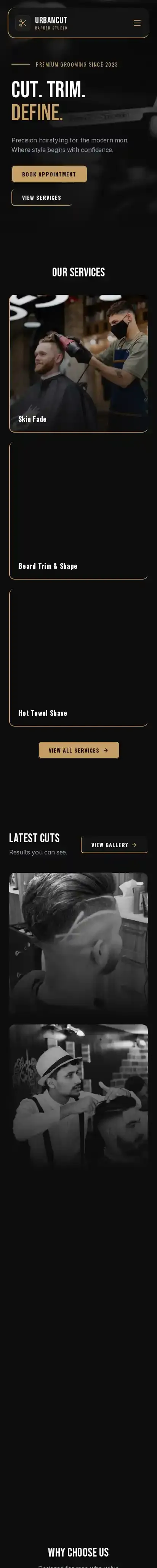 UrbanCut home page on mobile