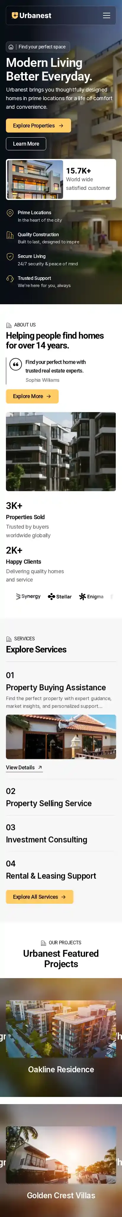 Urbanest home page on mobile