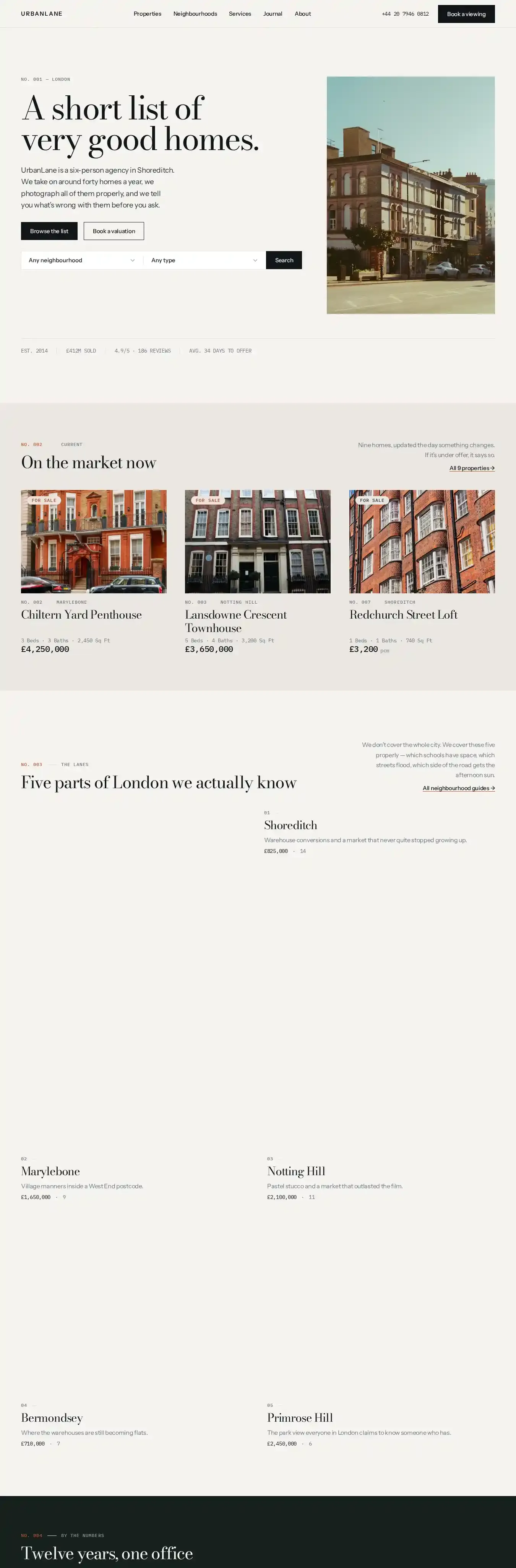 UrbanLane home page on desktop