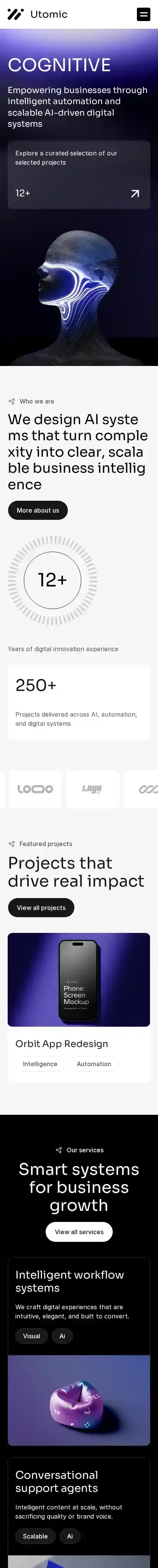 Utomic home page on mobile