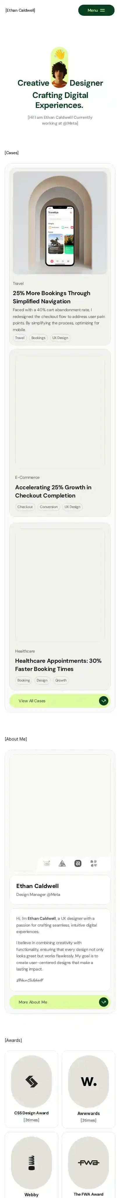 Uxfolio home page on mobile
