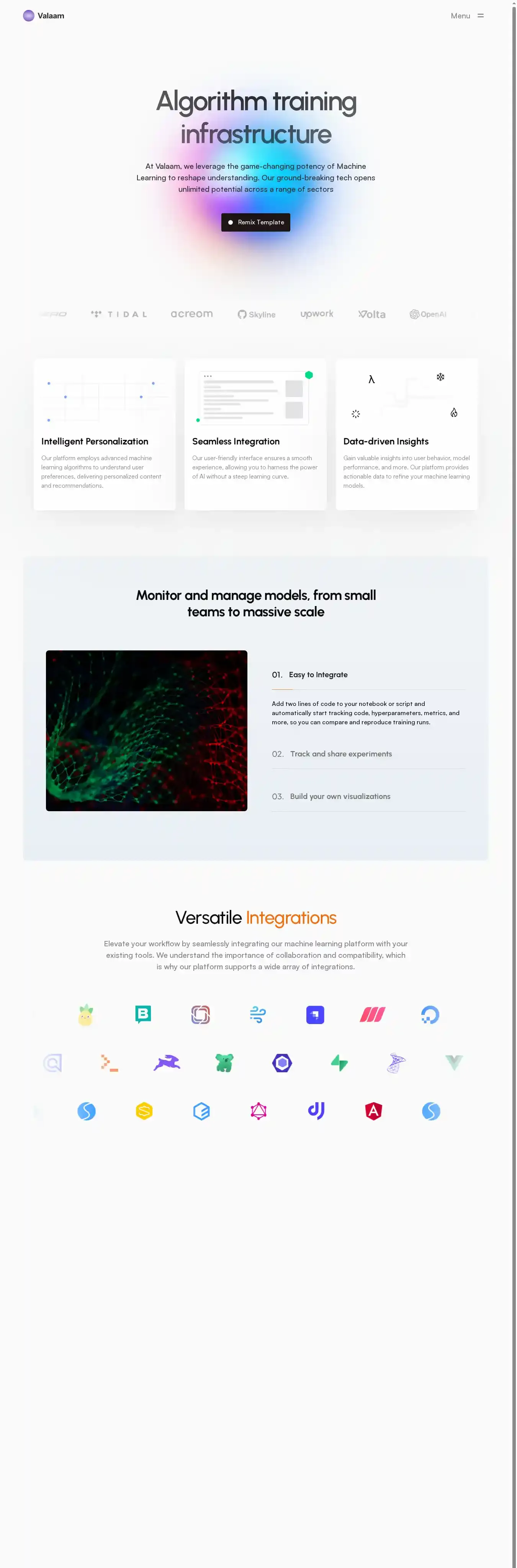 Valaam home page on desktop