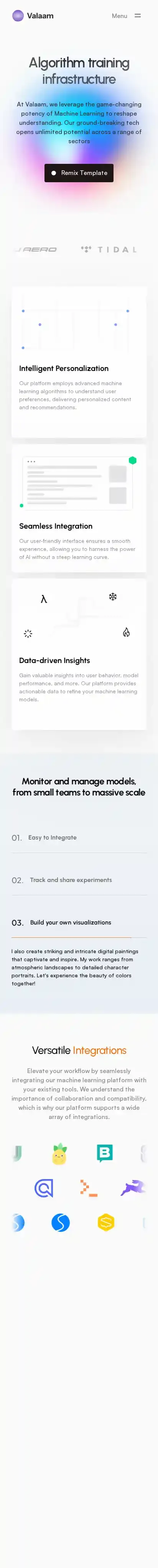 Valaam home page on mobile