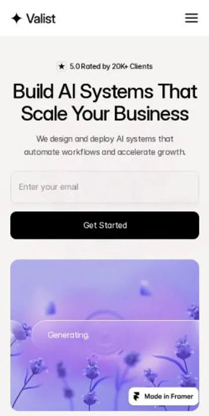 Valist home page on mobile