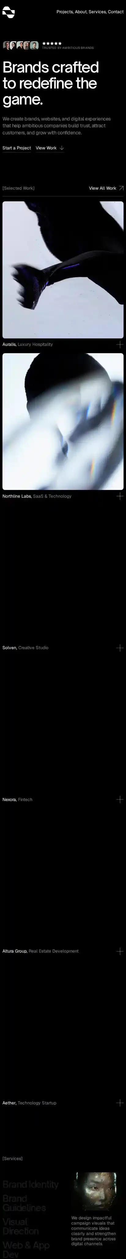 Vallence Studio home page on mobile