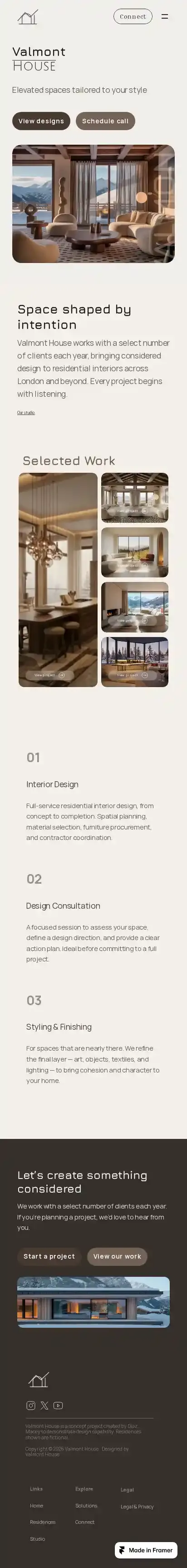 Valmont House home page on mobile