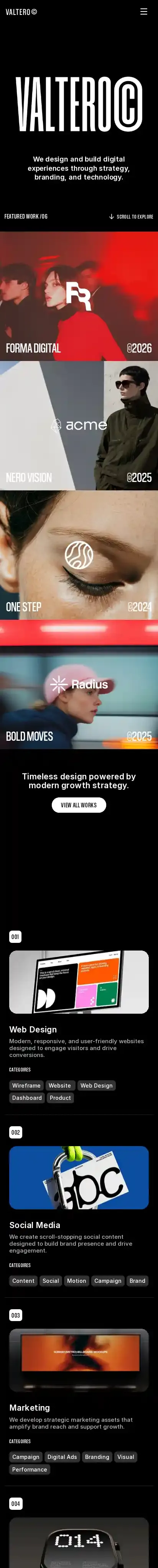 Valtero X home page on mobile