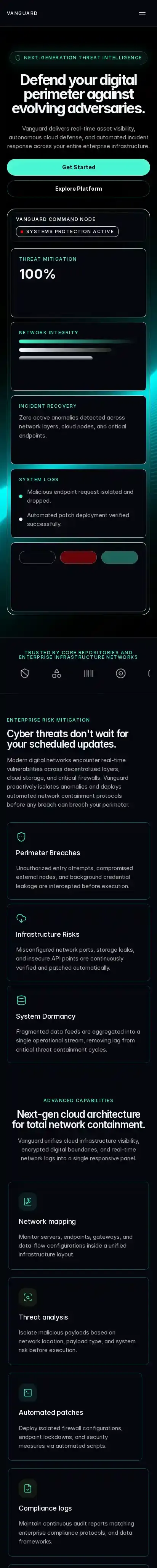 Vanguard Cyber home page on mobile