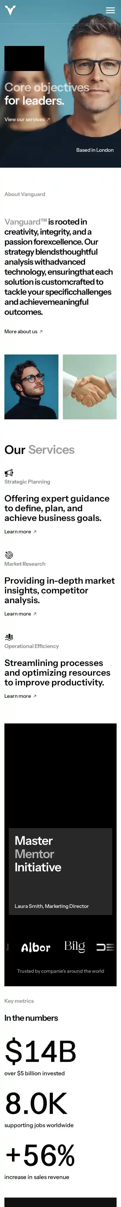 Vanguard X home page on mobile