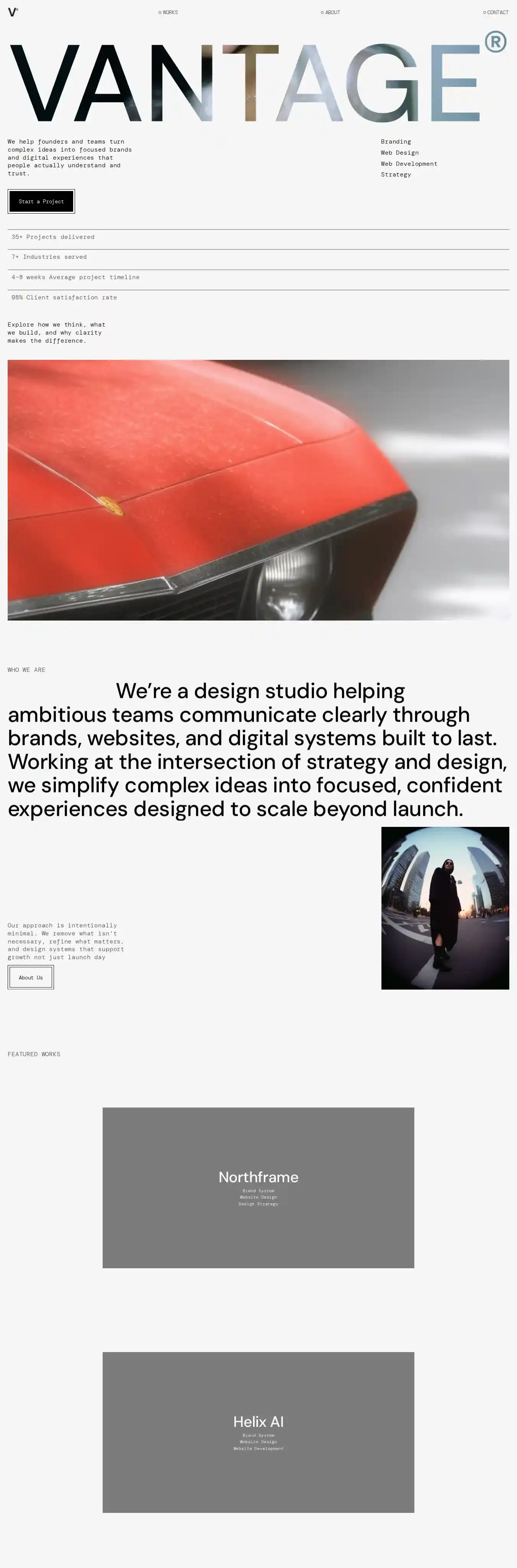 Vant Studio home page on desktop