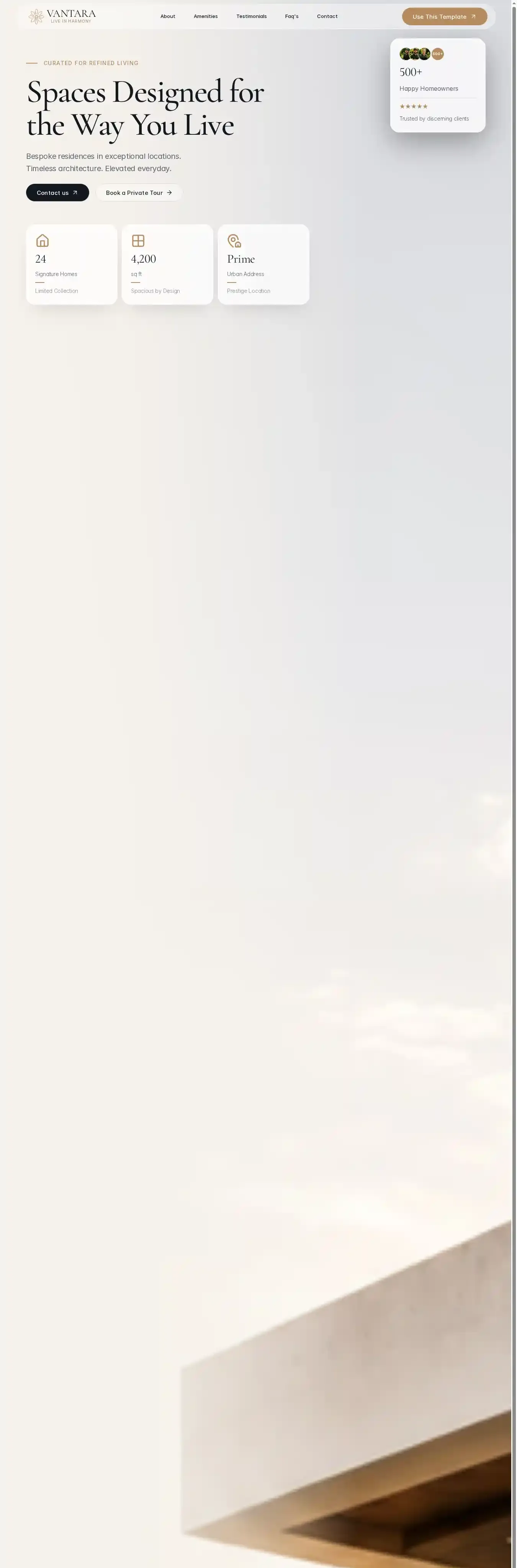 Vantara Living home page on desktop