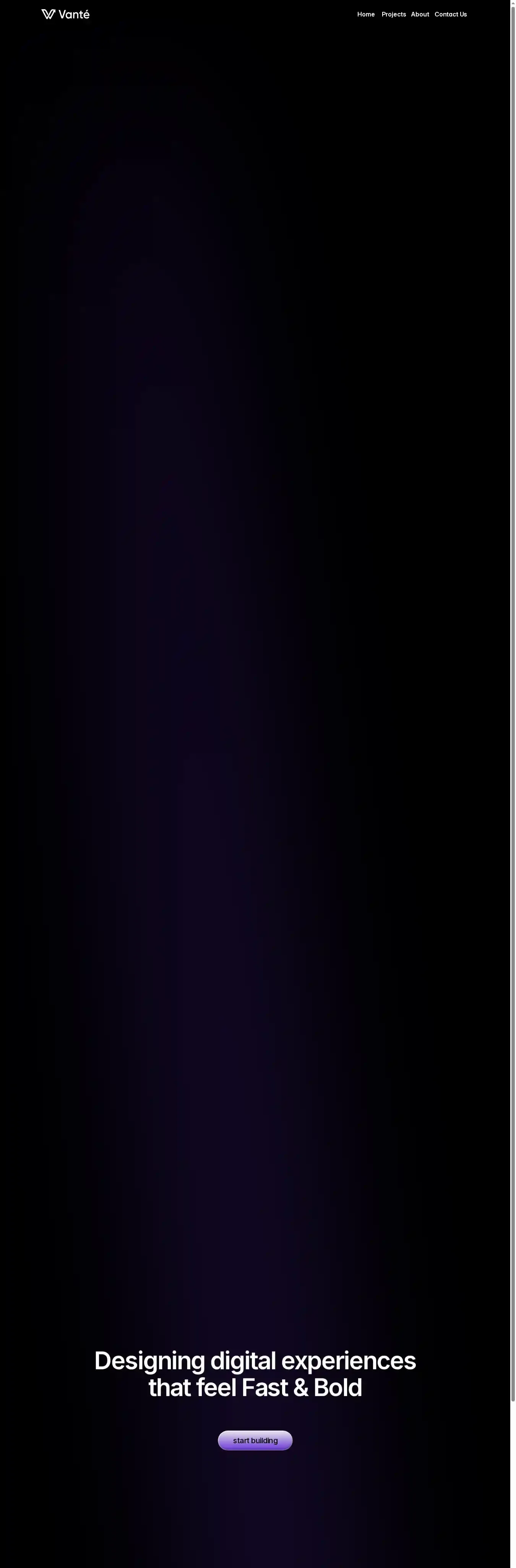 Vante home page on desktop