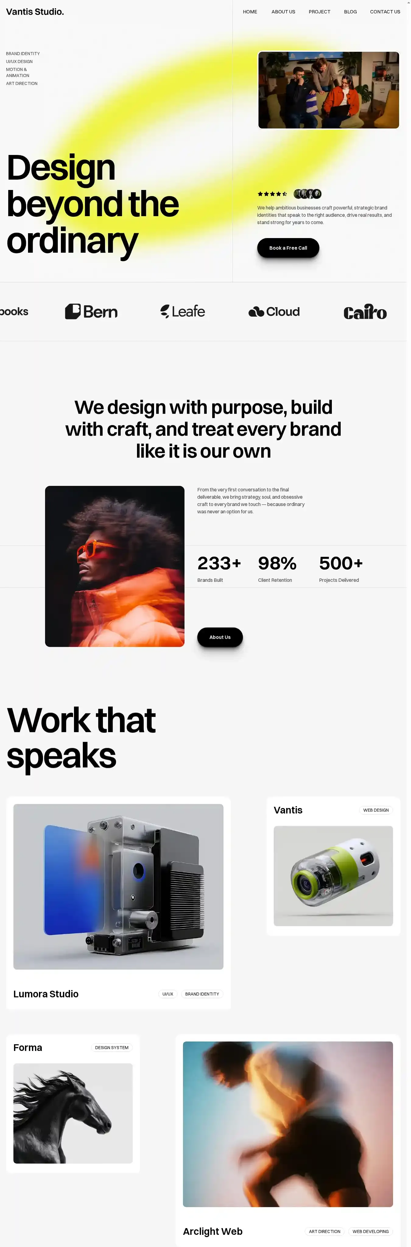 Vantis Studio home page on desktop