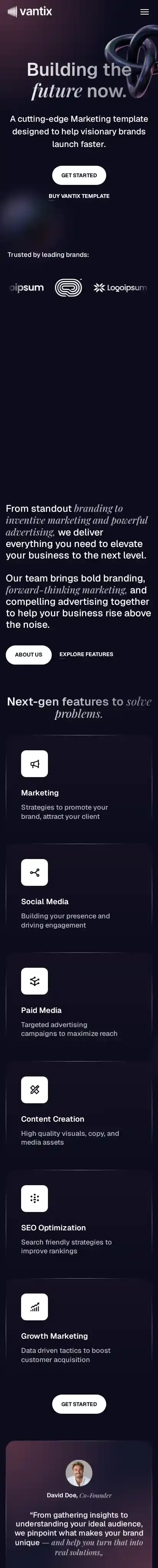 Vantix X home page on mobile