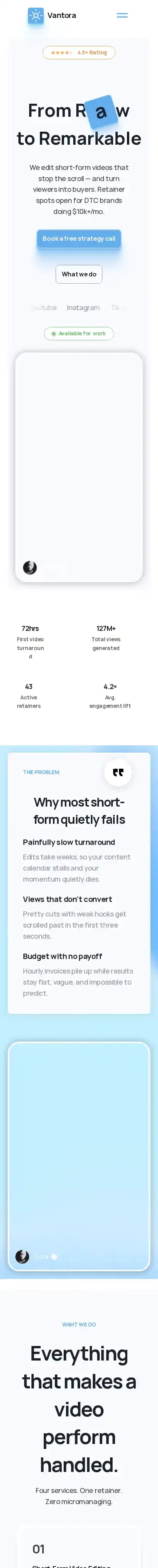 Vantora home page on mobile