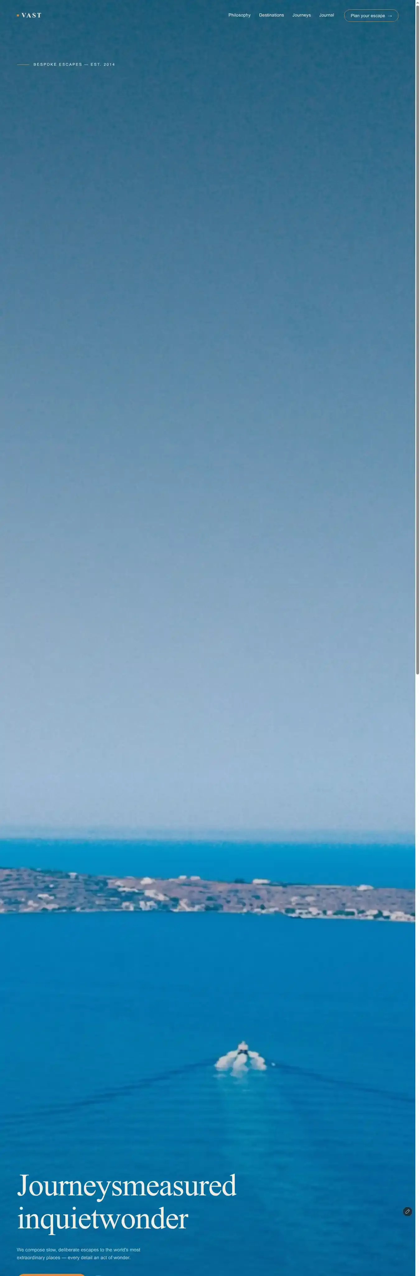 Vast Luxury home page on desktop