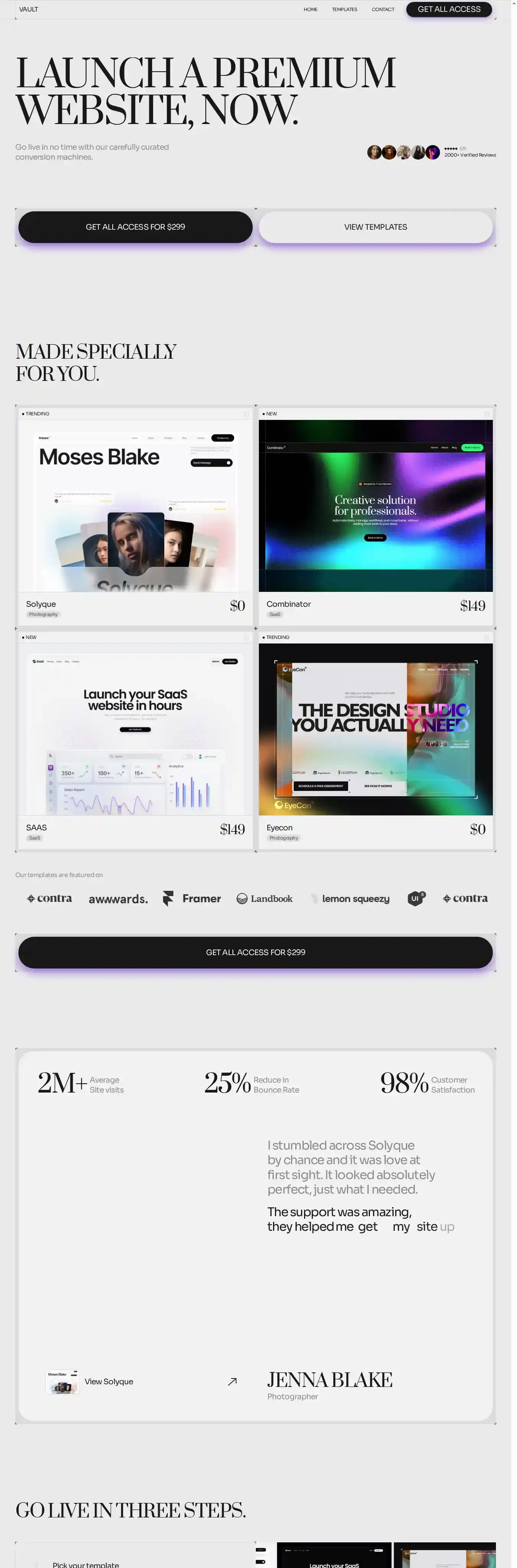 VAULT FOR CREATORS home page on desktop