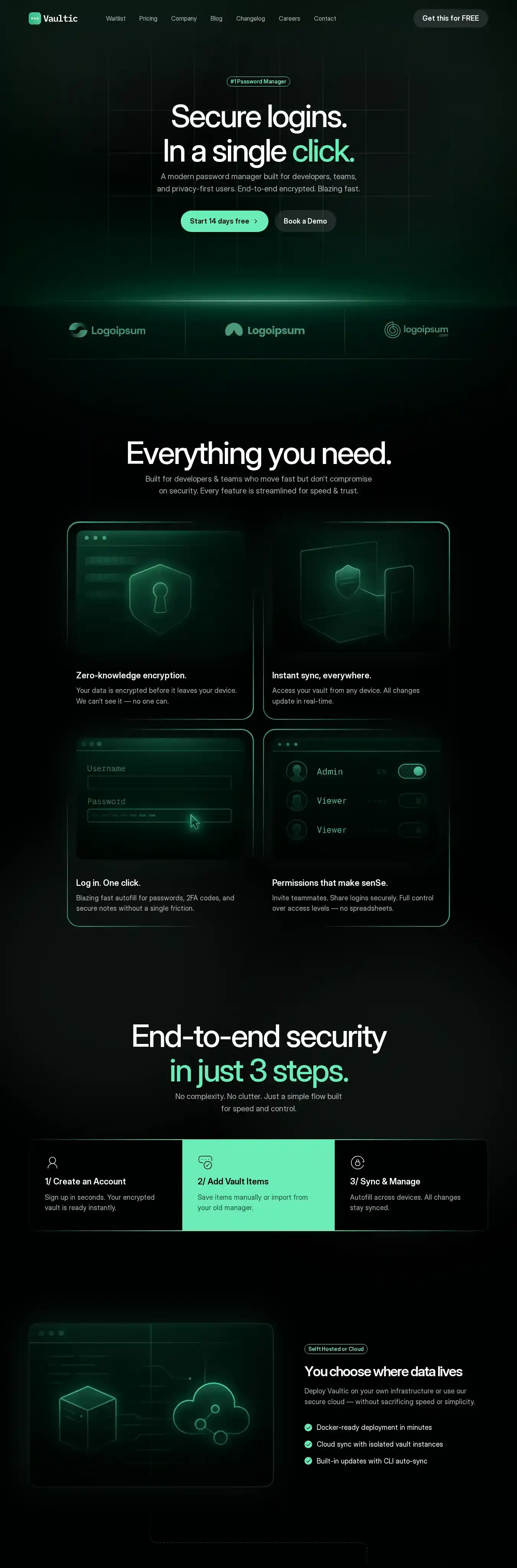 Vaultic home page on desktop