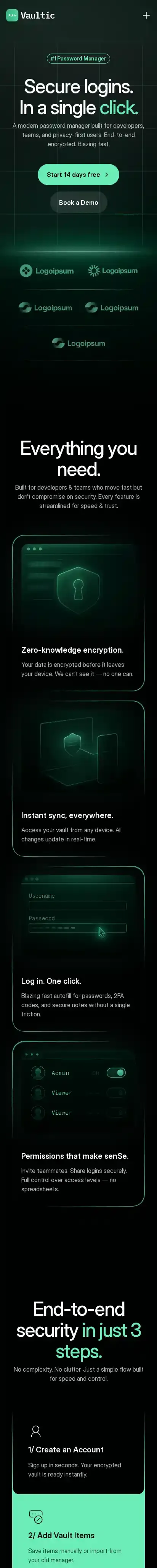 Vaultic home page on mobile