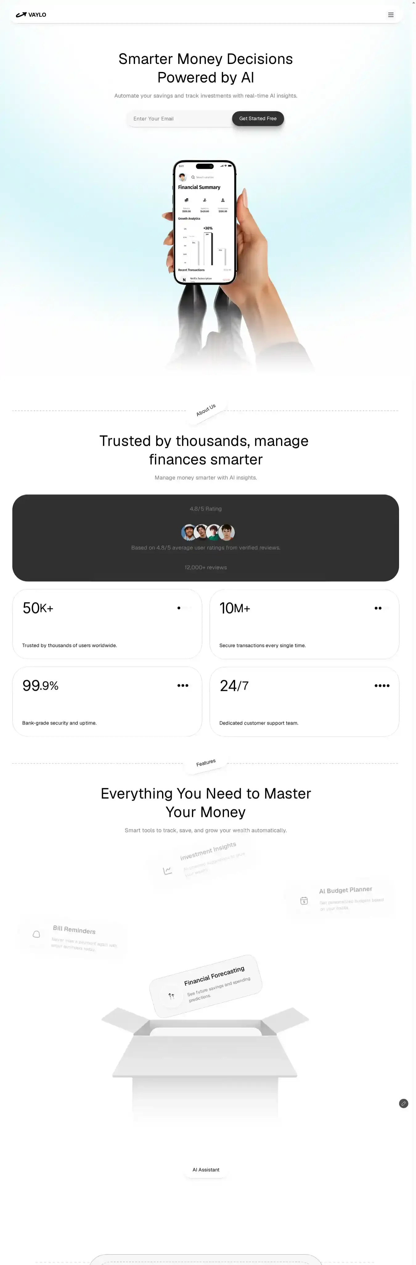 Vaylo home page on desktop