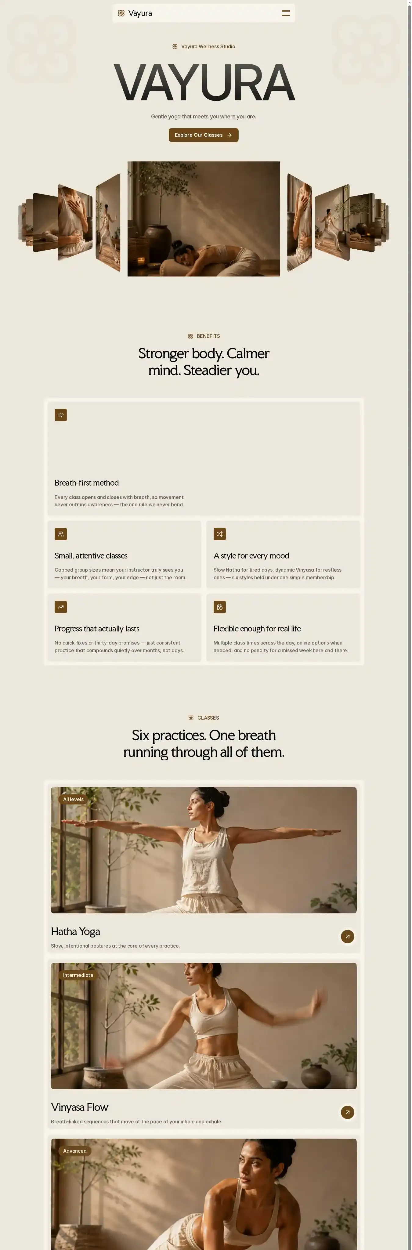 Vayura home page on desktop