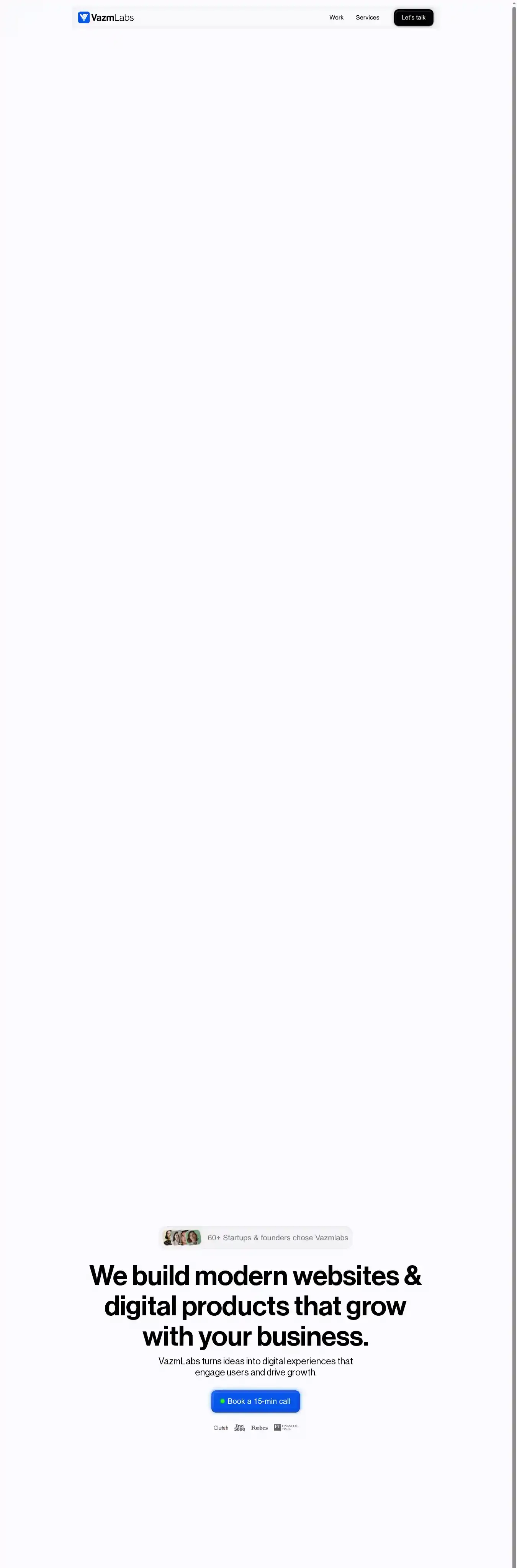VazmLabs home page on desktop