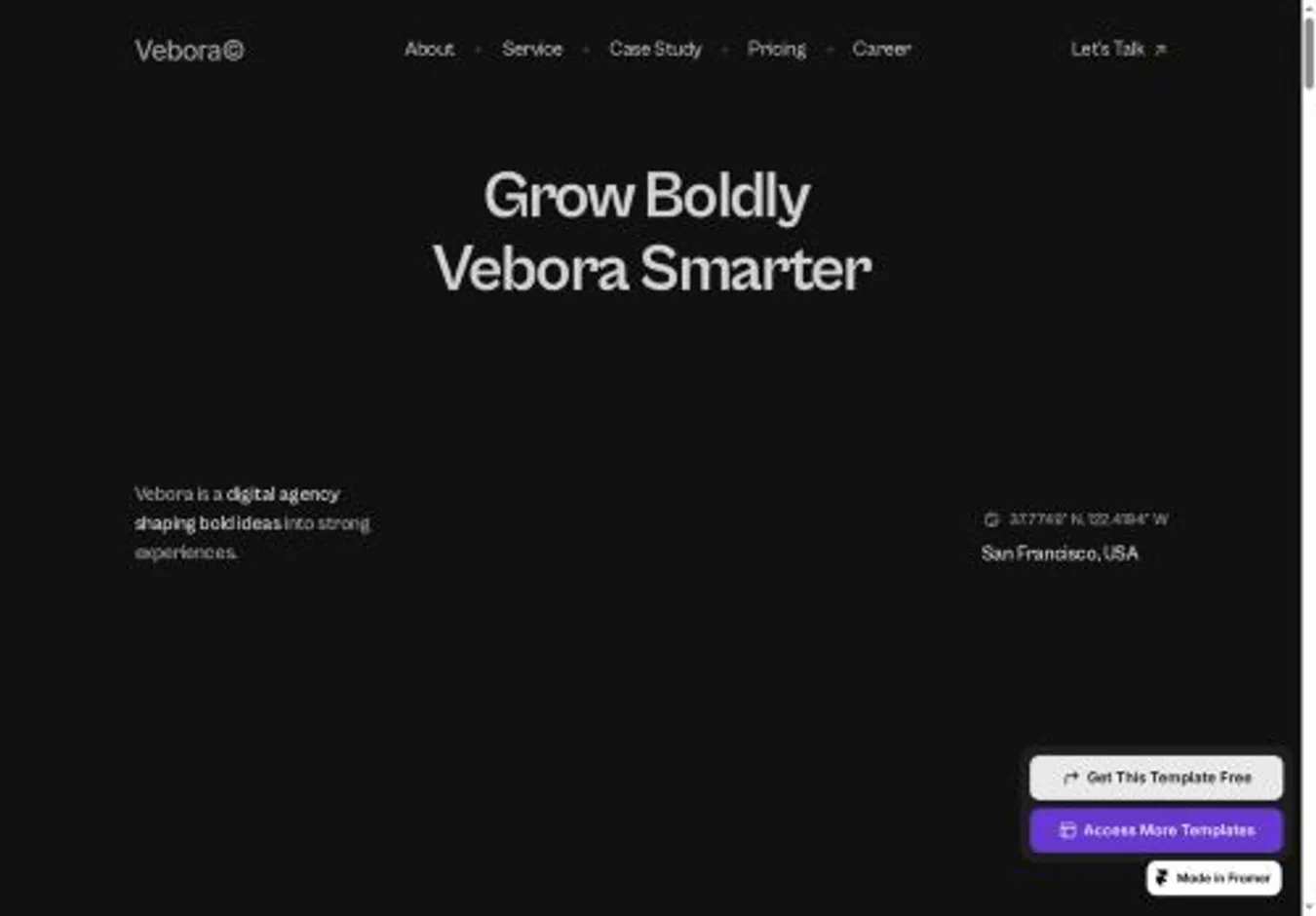 Vebora home page on desktop
