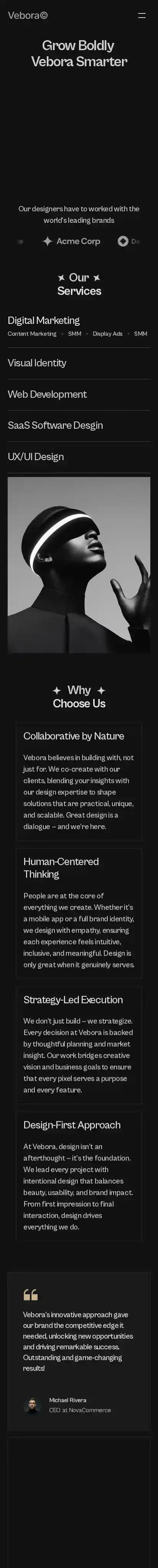 Vebora home page on mobile