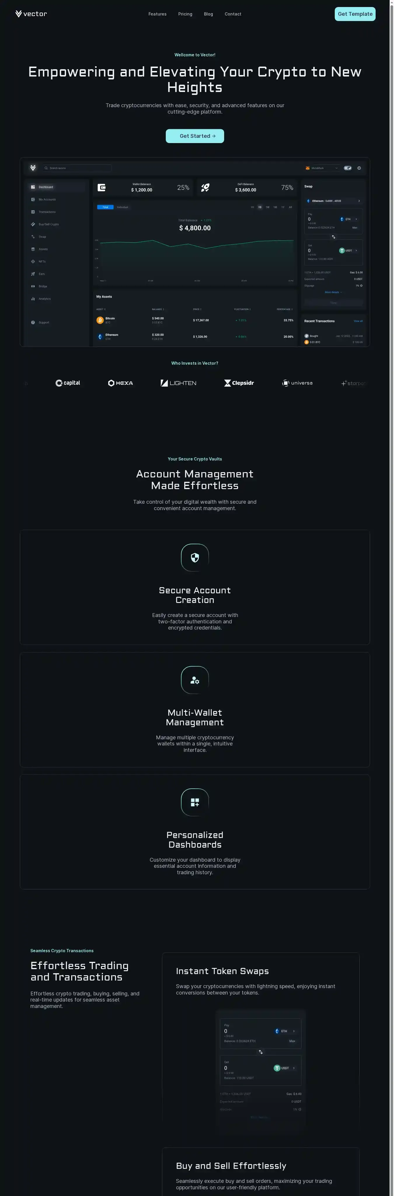 Vector home page on desktop