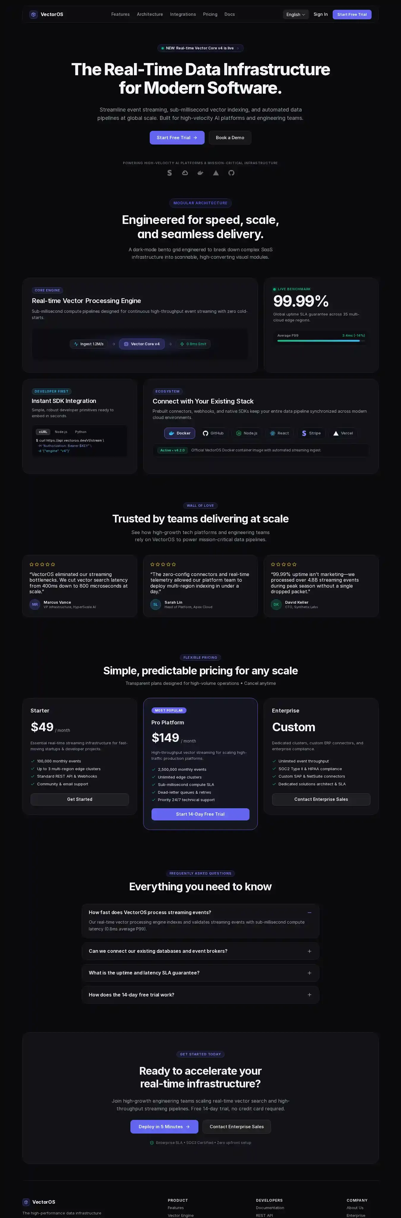 VectorOS home page on desktop