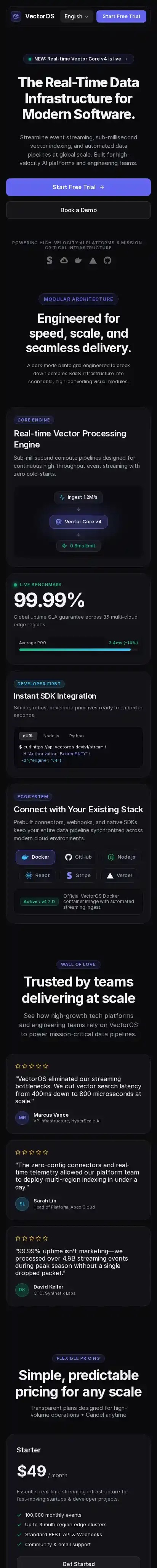 VectorOS home page on mobile