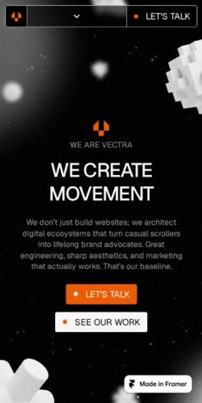 Vectra Studio home page on mobile