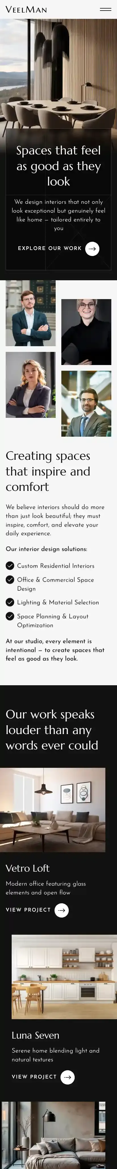 VeellMan home page on mobile