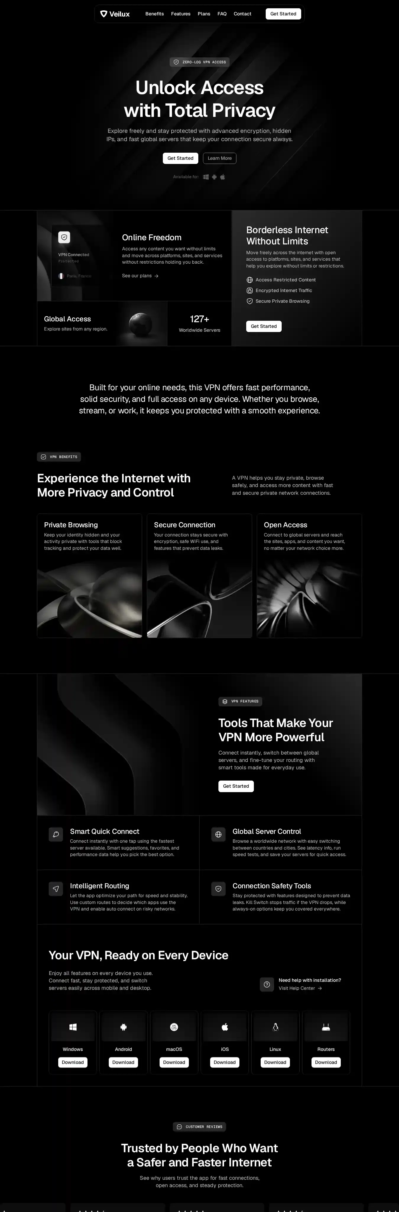 Veilux home page on desktop
