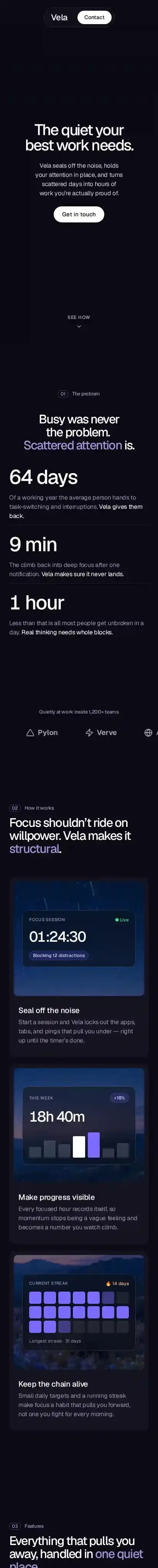 Vela Focus home page on mobile